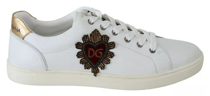 Dolce & Gabbana White Leather Heart Low Top Sneakers Men Shoes Dolce & Gabbana