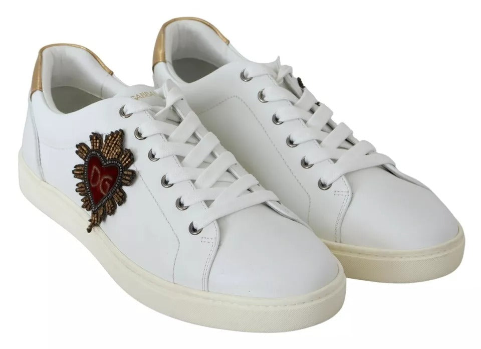 Dolce & Gabbana White Leather Heart Low Top Sneakers Men Shoes Dolce & Gabbana