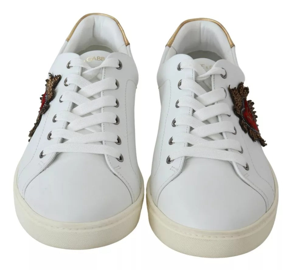 Dolce & Gabbana White Leather Heart Low Top Sneakers Men Shoes Dolce & Gabbana