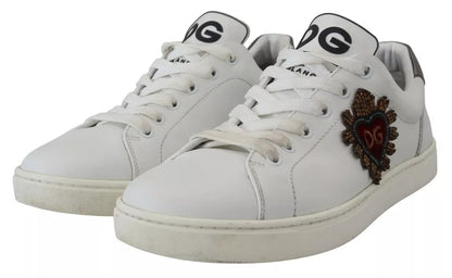 Dolce & Gabbana White Leather Heart Low Top Sneakers Casual Shoes Dolce & Gabbana