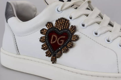 Dolce & Gabbana White Leather Heart Low Top Sneakers Casual Shoes Dolce & Gabbana