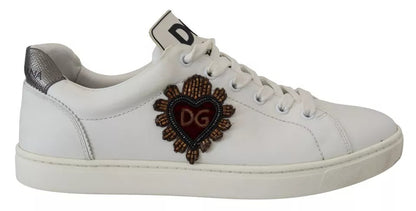 Dolce & Gabbana White Leather Heart Low Top Sneakers Casual Shoes Dolce & Gabbana