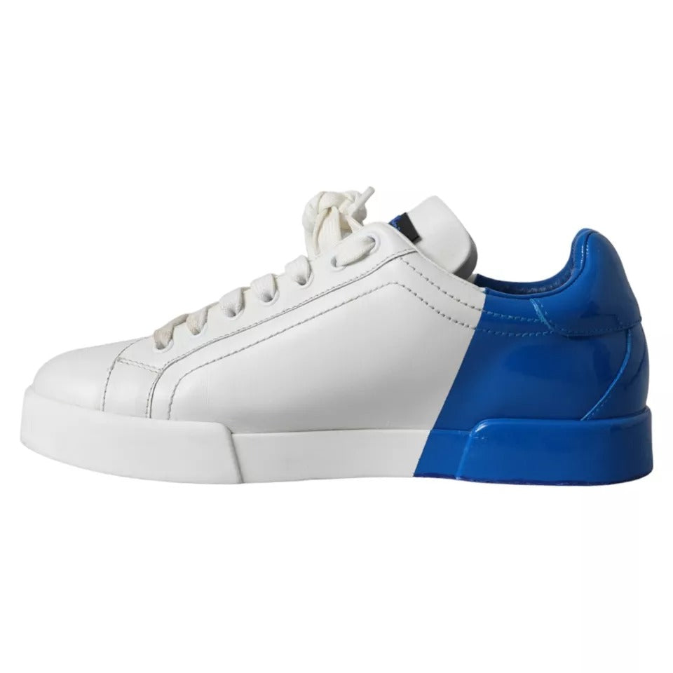 Dolce & Gabbana White Blue Leather Logo Low Top Sneakers Men Shoes Dolce & Gabbana