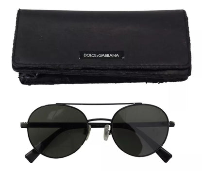 Dolce & Gabbana Matte Black Steel Frame Green Lens DG2245 Sunglasses Dolce & Gabbana