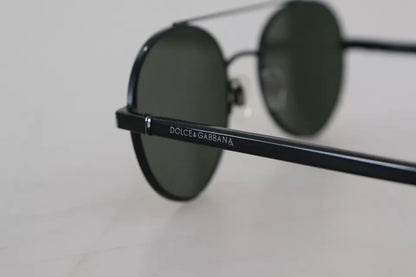 Dolce & Gabbana Matte Black Steel Frame Green Lens DG2245 Sunglasses Dolce & Gabbana