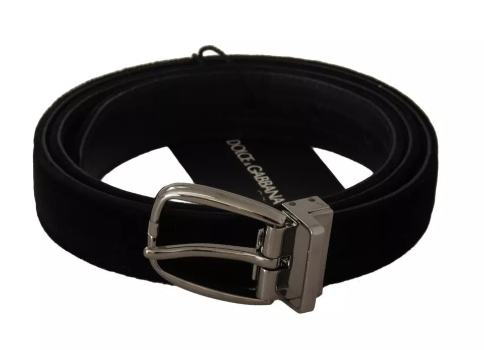 Dolce & Gabbana Black Velvet Silver Tone Metal Buckle Belt Dolce & Gabbana