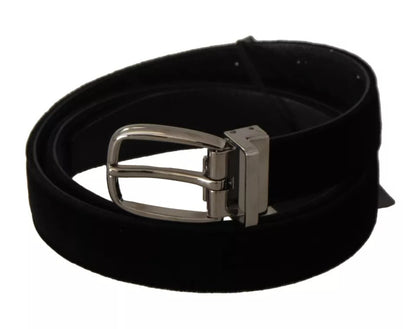 Dolce & Gabbana Black Velvet Silver Tone Metal Buckle Belt Dolce & Gabbana