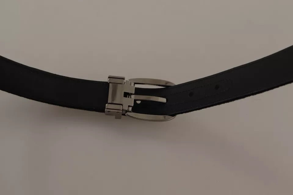 Dolce & Gabbana Black Velvet Silver Tone Metal Buckle Belt Dolce & Gabbana