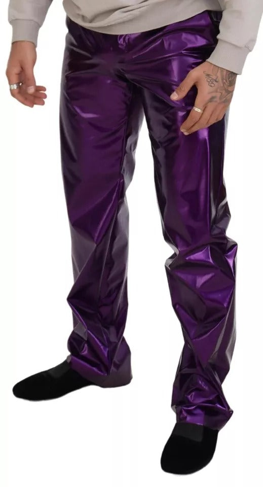 Dolce & Gabbana Purple Shining Men Casual Pants Dolce & Gabbana