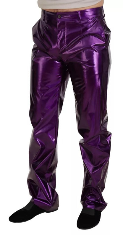 Dolce & Gabbana Purple Shining Men Casual Pants Dolce & Gabbana