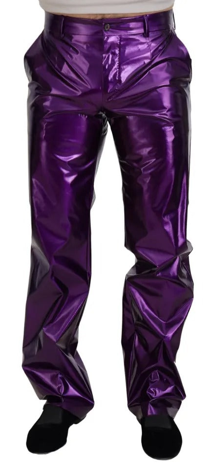 Dolce & Gabbana Purple Shining Men Casual Pants Dolce & Gabbana