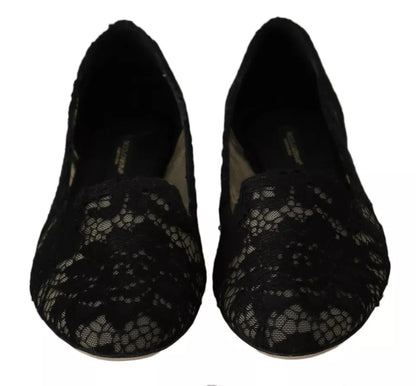 Dolce & Gabbana Black Floral Lace Loafers Flats Shoes Dolce & Gabbana