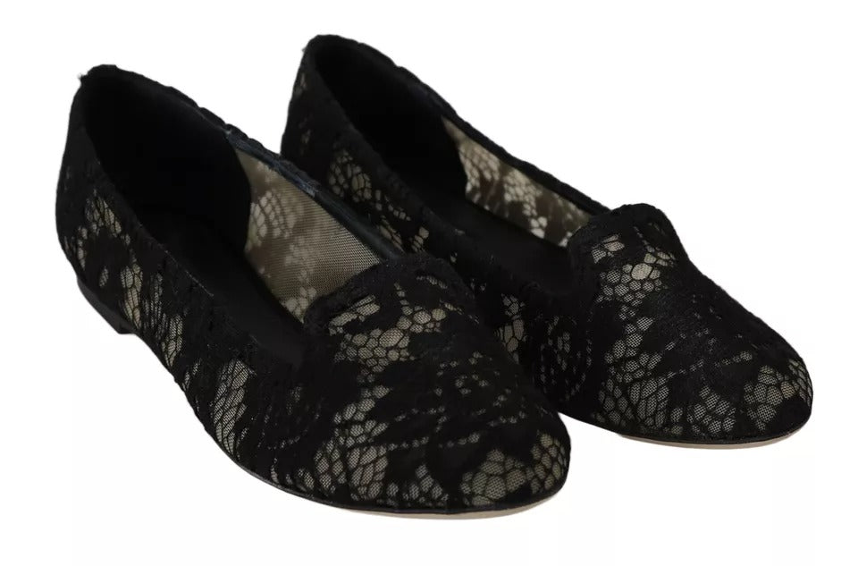 Dolce & Gabbana Black Floral Lace Loafers Flats Shoes Dolce & Gabbana