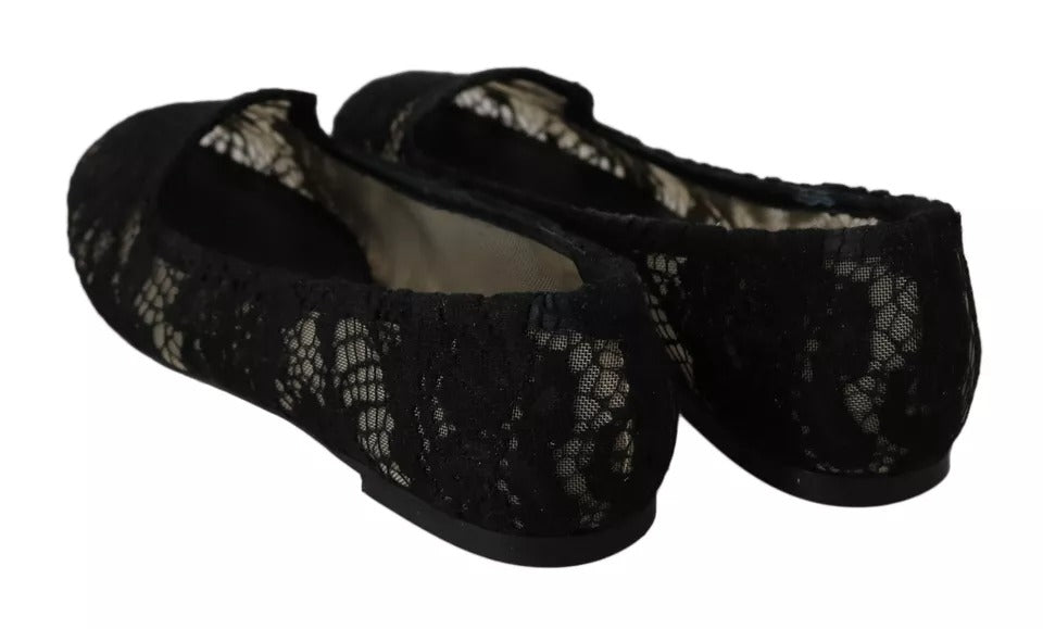 Dolce & Gabbana Black Floral Lace Loafers Flats Shoes Dolce & Gabbana