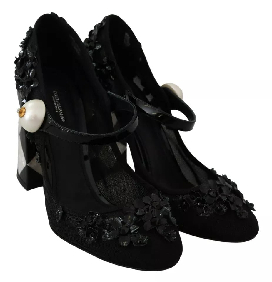 Dolce & Gabbana Black Floral Embellish Heels Mary Janes Pumps Shoes Dolce & Gabbana