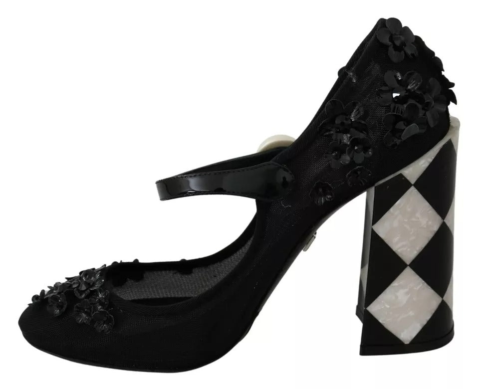 Dolce & Gabbana Black Floral Embellish Heels Mary Janes Pumps Shoes Dolce & Gabbana