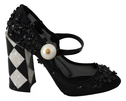 Dolce & Gabbana Black Floral Embellish Heels Mary Janes Pumps Shoes Dolce & Gabbana