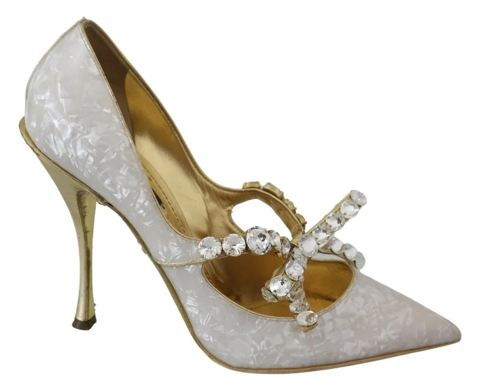 Dolce & Gabbana White Crystal Bow Pearl Mary Jane Pumps Shoes Dolce & Gabbana