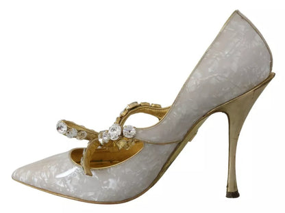 Dolce & Gabbana White Crystal Bow Pearl Mary Jane Pumps Shoes Dolce & Gabbana