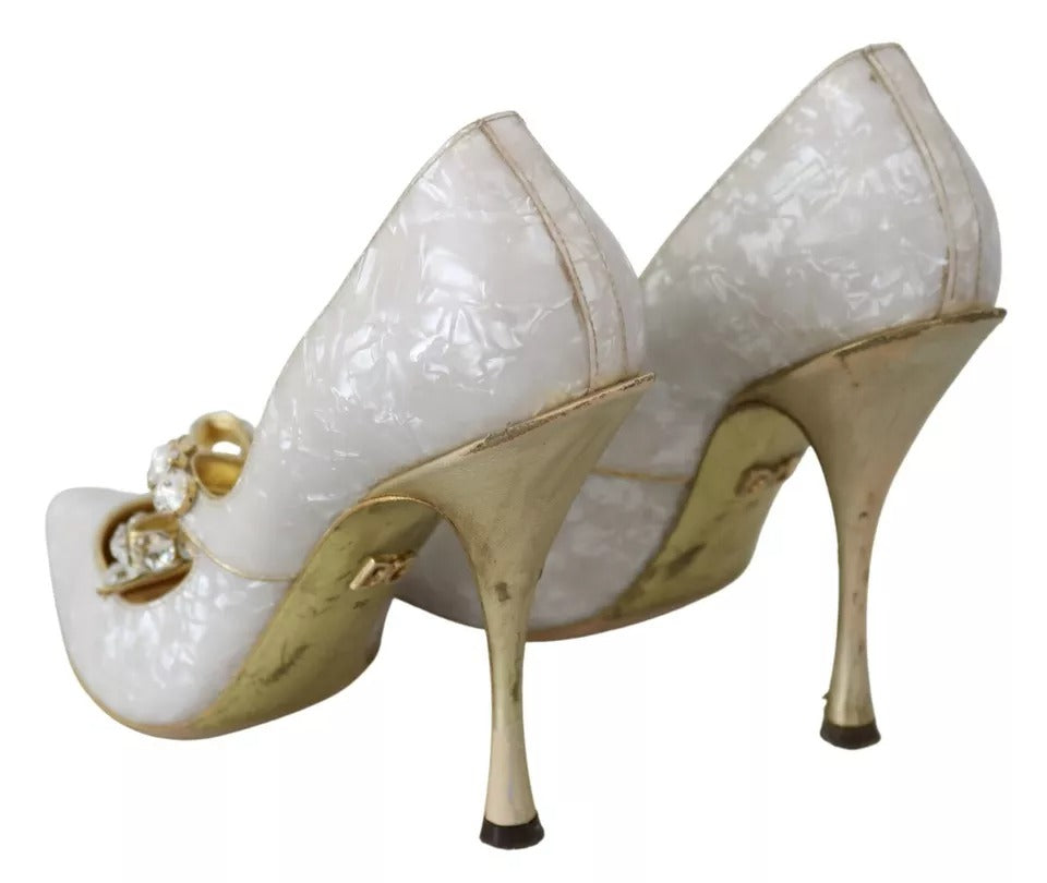 Dolce & Gabbana White Crystal Bow Pearl Mary Jane Pumps Shoes Dolce & Gabbana