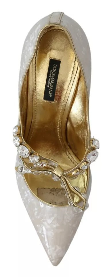 Dolce & Gabbana White Crystal Bow Pearl Mary Jane Pumps Shoes Dolce & Gabbana