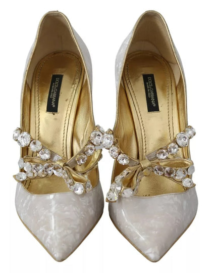 Dolce & Gabbana White Crystal Bow Pearl Mary Jane Pumps Shoes Dolce & Gabbana