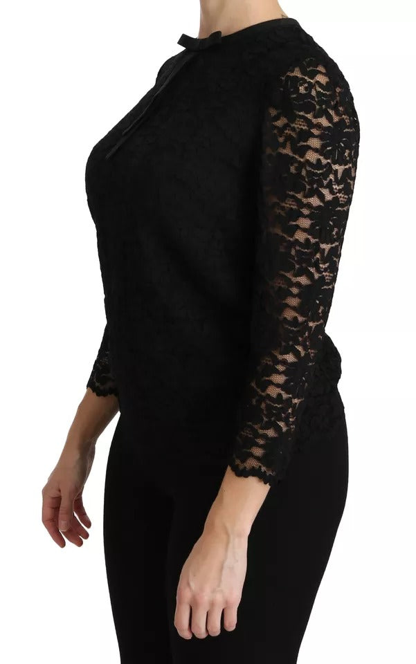 Dolce & Gabbana Black Lace Long Sleeve Blouse Nylon Top