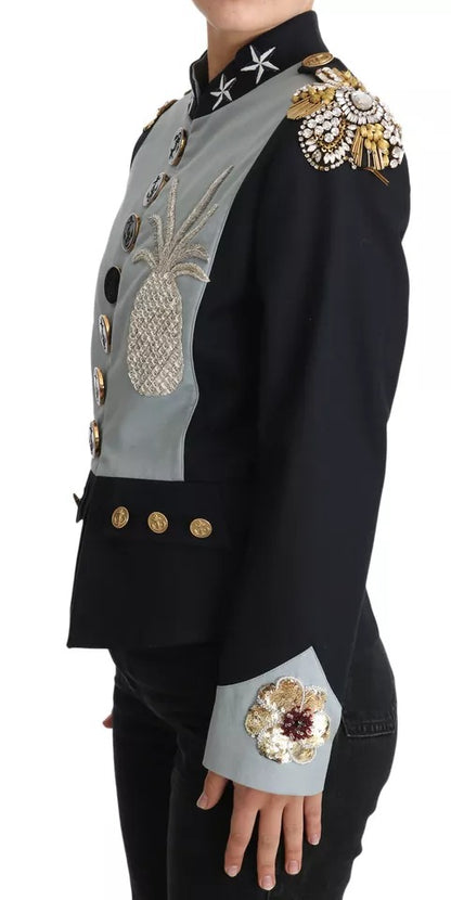 Dolce & Gabbana Blue Button Crystal Embellished Cotton Jacket Dolce & Gabbana