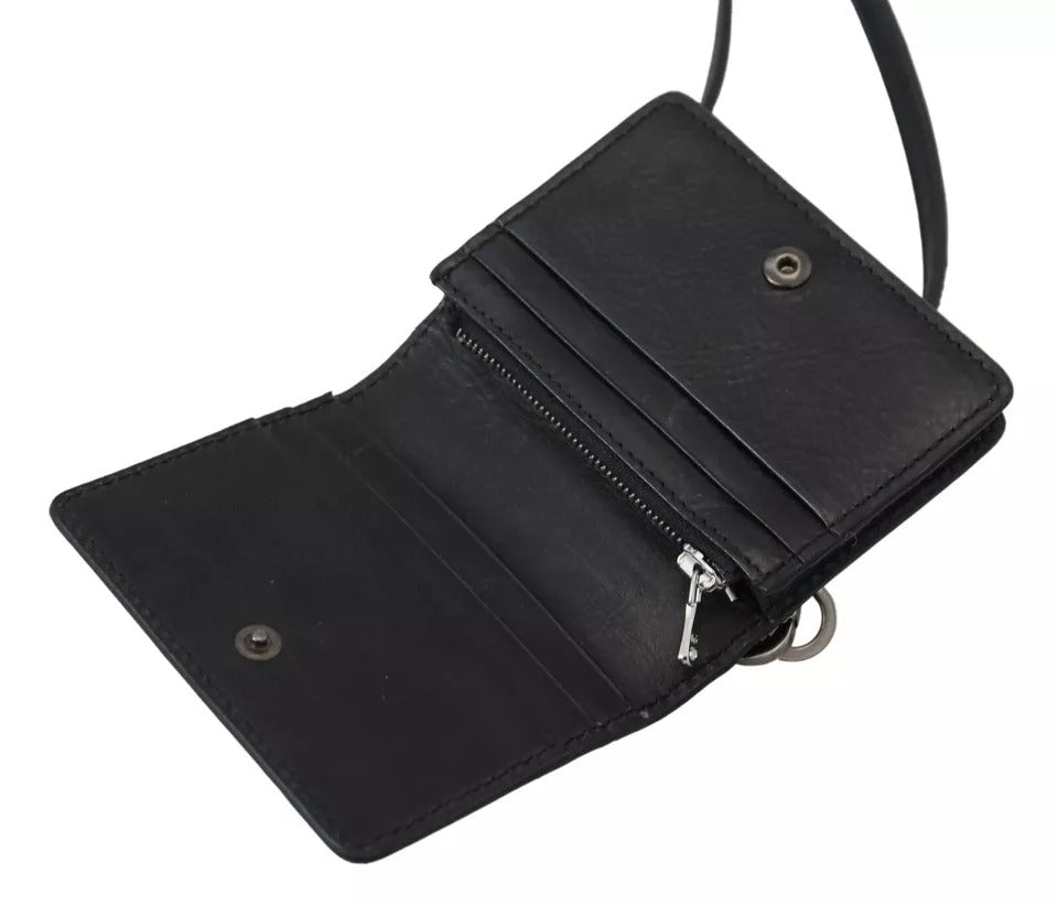 Dolce & Gabbana Black Leather Bifold Shoulder Sling Women Wallet Dolce & Gabbana