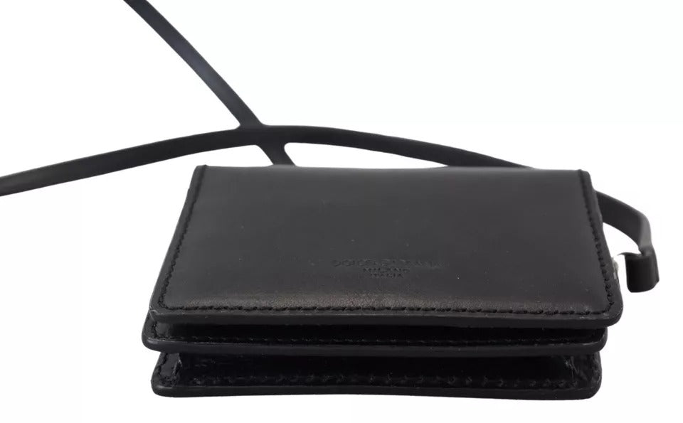 Dolce & Gabbana Black Leather Bifold Shoulder Sling Women Wallet Dolce & Gabbana