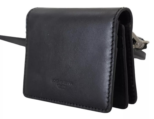 Dolce & Gabbana Black Leather Bifold Shoulder Sling Women Wallet Dolce & Gabbana