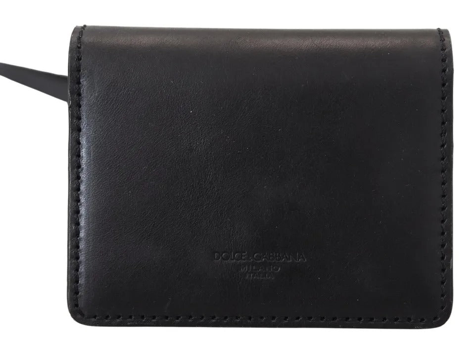 Dolce & Gabbana Black Leather Bifold Shoulder Sling Women Wallet Dolce & Gabbana