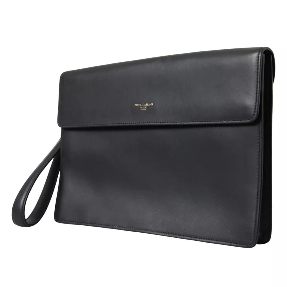 Dolce & Gabbana Black Calf Leather Large Logo Document Holder Clutch Men Bag Dolce & Gabbana