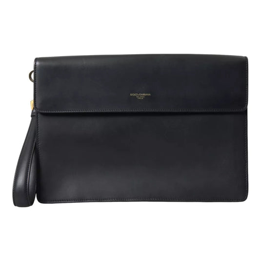 Dolce & Gabbana Black Calf Leather Large Logo Document Holder Clutch Men Bag Dolce & Gabbana