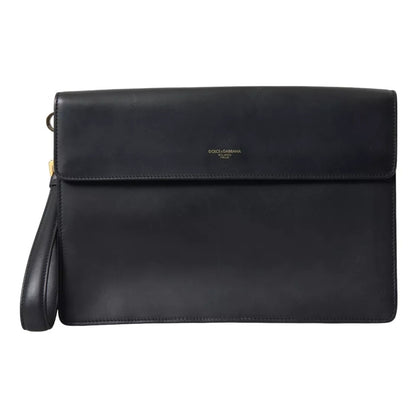 Dolce & Gabbana Black Calf Leather Large Logo Document Holder Clutch Men Bag Dolce & Gabbana