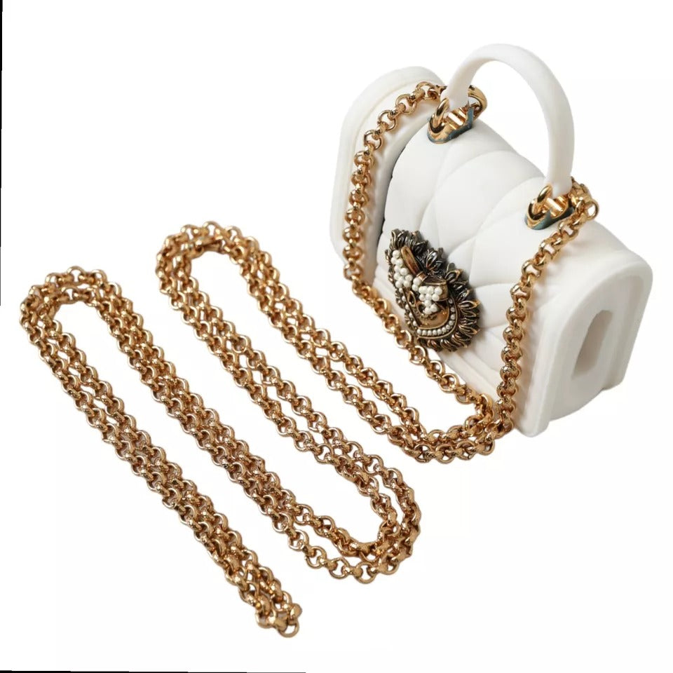 Dolce & Gabbana White Silicone Devotion Heart Bag Gold Chain Hand Airpods Case Dolce & Gabbana