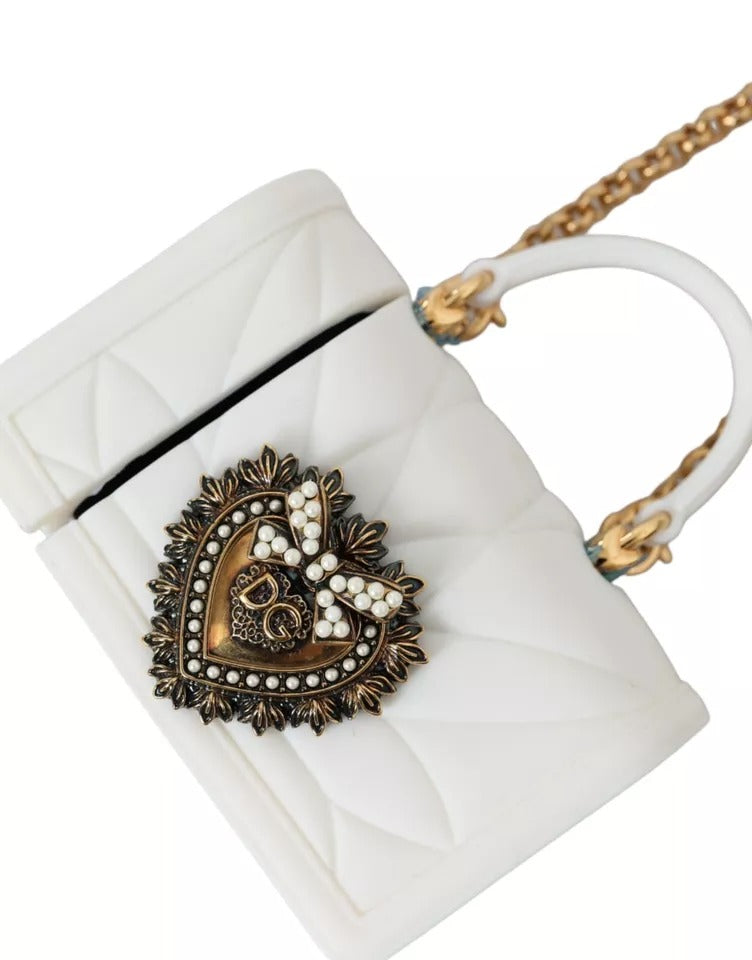 Dolce & Gabbana White Silicone Devotion Heart Bag Gold Chain Hand Airpods Case Dolce & Gabbana