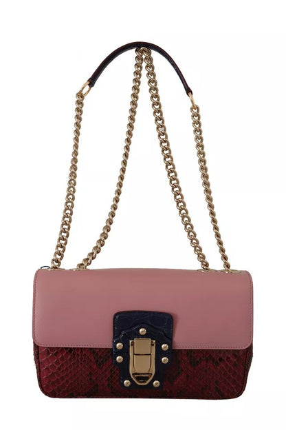 Dolce & Gabbana Pink Red Exotic Skins Gold Chain Purse LUCIA Leather Bag Dolce & Gabbana