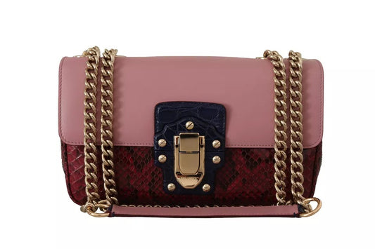 Dolce & Gabbana Pink Red Exotic Skins Gold Chain Purse LUCIA Leather Bag Dolce & Gabbana