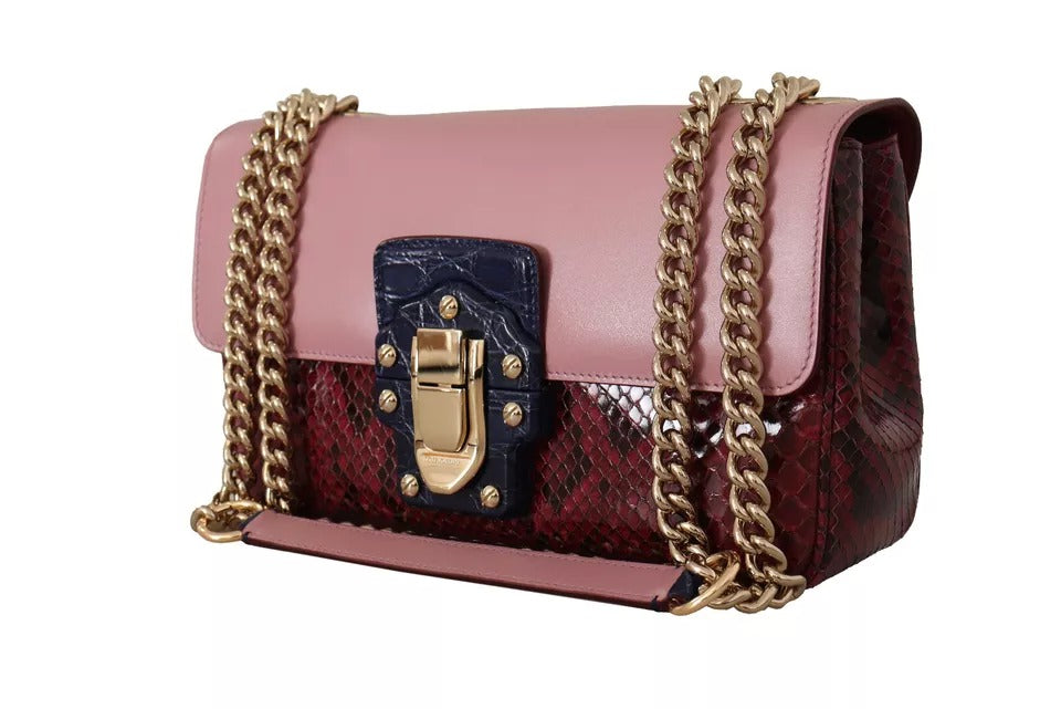 Dolce & Gabbana Pink Red Exotic Skins Gold Chain Purse LUCIA Leather Bag Dolce & Gabbana