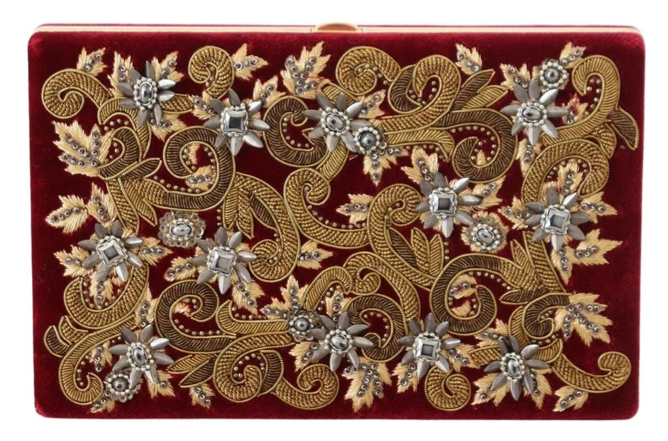 Dolce & Gabbana Red Velvet Gold Frame Clutch Evening Party Purse Bag Dolce & Gabbana