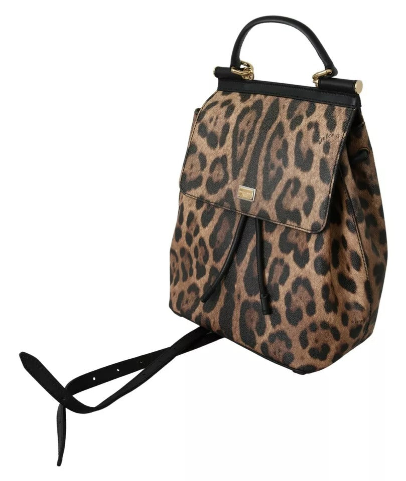 Dolce & Gabbana Brown Leopard Leather Backpack Women SICILY Bag Dolce & Gabbana