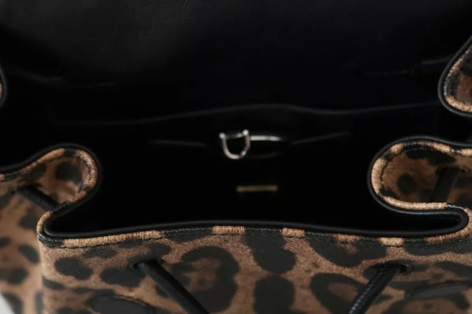 Dolce & Gabbana Brown Leopard Leather Backpack Women SICILY Bag Dolce & Gabbana