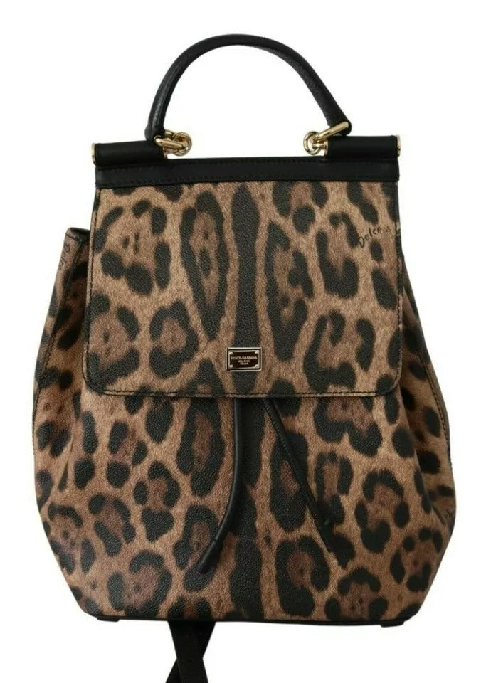 Dolce & Gabbana Brown Leopard Leather Backpack Women SICILY Bag Dolce & Gabbana