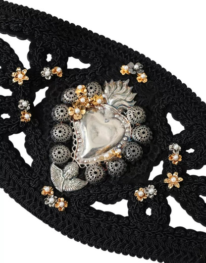 Dolce & Gabbana Black Canvas Embellished Waist Women Belt Dolce & Gabbana