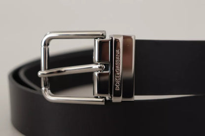 Dolce & Gabbana Black Calf Leather Logo Engraved Metal Buckle Belt Dolce & Gabbana