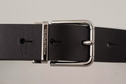 Dolce & Gabbana Black Calf Leather Logo Engraved Metal Buckle Belt Dolce & Gabbana