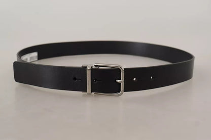 Dolce & Gabbana Black Calf Leather Logo Engraved Metal Buckle Belt Dolce & Gabbana