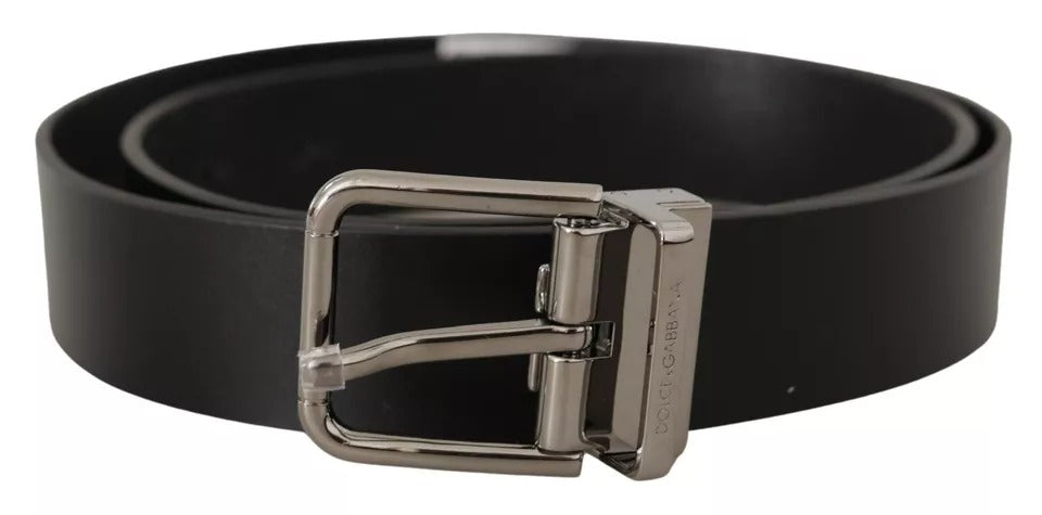 Dolce & Gabbana Black Calf Leather Logo Engraved Metal Buckle Belt Dolce & Gabbana