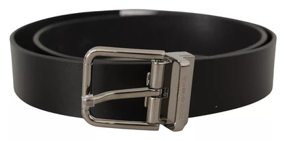 Dolce & Gabbana Black Calf Leather Logo Engraved Metal Buckle Belt Dolce & Gabbana